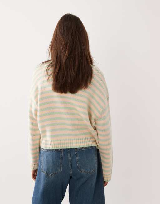 ASOS DESIGN knitted v neck cardigan in green stripe, 4 of 4