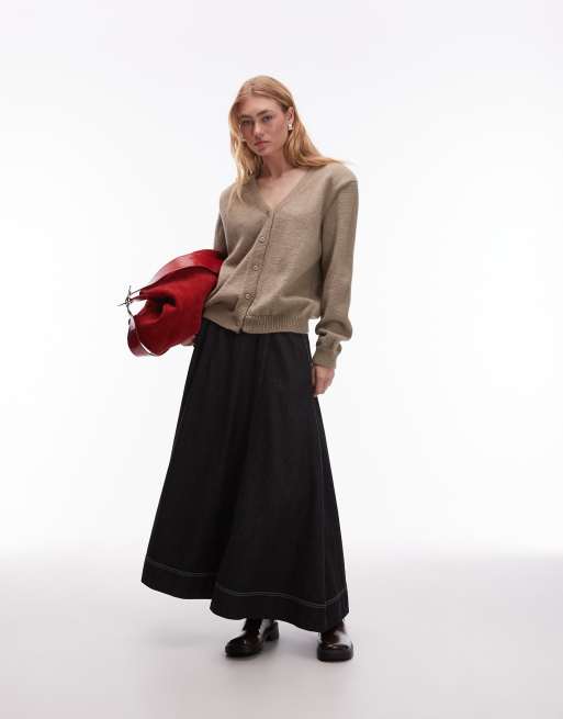 ASOS DESIGN knitted v-neck cardigan with shoulder pads in mocha, 2 of 4