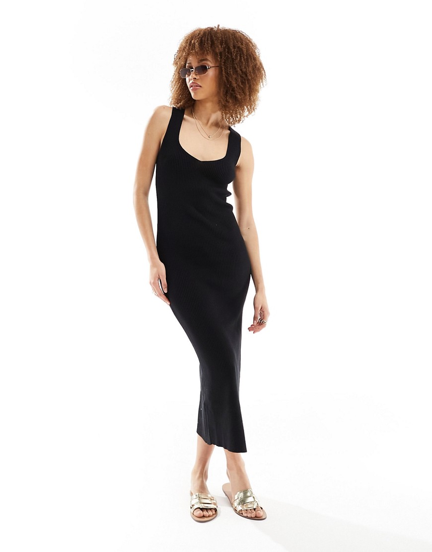 Asos Design Knitted V Neck Midi Dress In Black