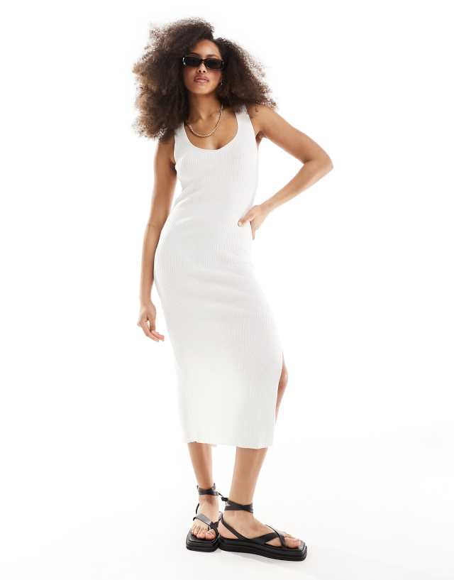 ASOS DESIGN knitted v neck midi dress in cream