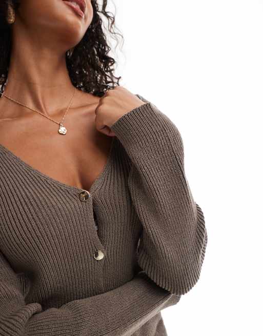 ASOS DESIGN knitted v neck structured cardigan with gold