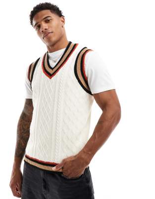 Asos Design Knitted V Neck Tank In Neutral