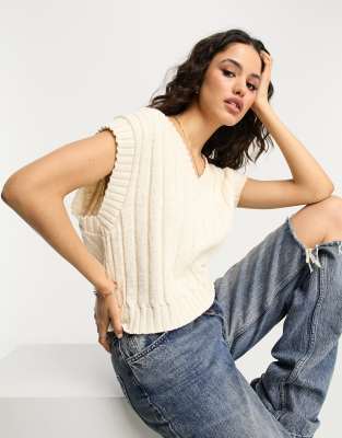 ASOS DESIGN knitted v neck tank top in cream