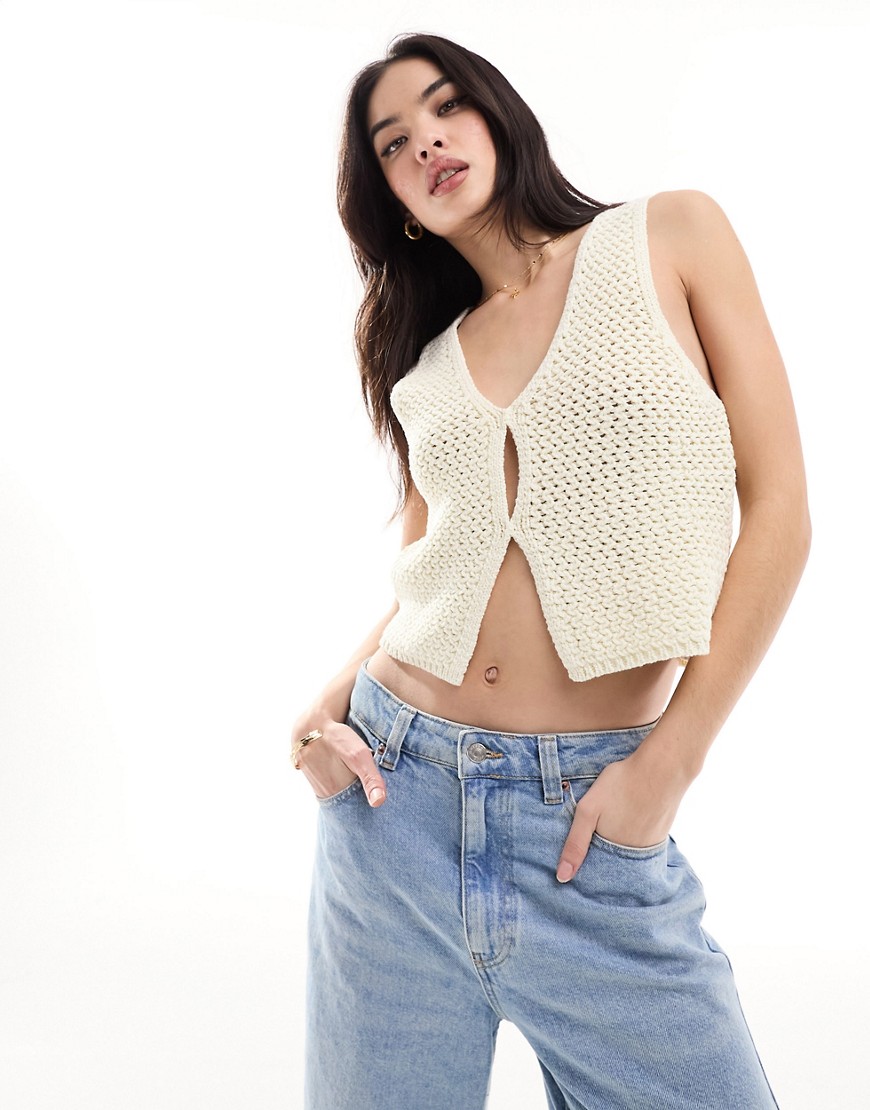 Asos Design Knitted Vest In Chunky Stitch In Cream-white