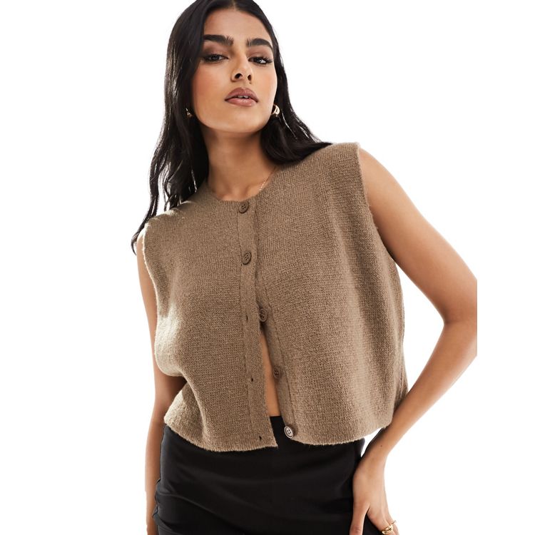 ASOS DESIGN sleeveless sweater vest in crochet knit in tan