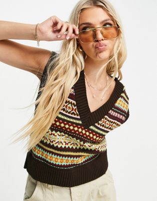 ASOS DESIGN knitted vest with fairisle pattern