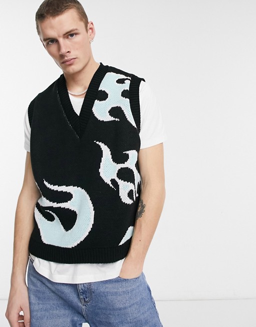 ASOS DESIGN knitted vest with flame pattern in black