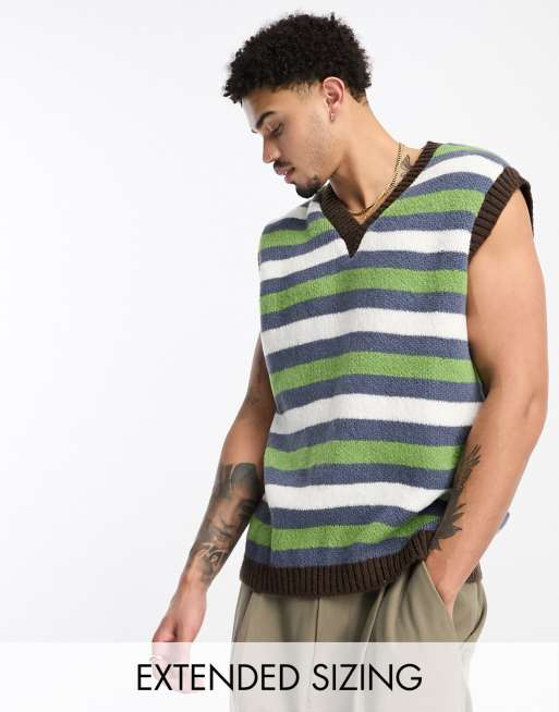 ASOS DESIGN knitted vest with stripe placement in green