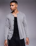 [ASOS DESIGN] ASOS DESIGN knitted washed crew neck cardigan in grey 2XL GREY
