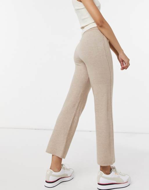 ASOS EDITION ribbed wide leg knitted pants in taupe