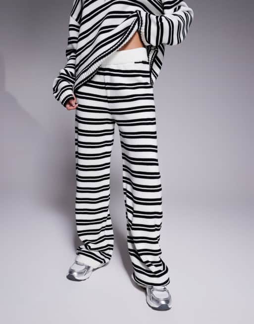 ASOS DESIGN knitted wide leg pants in black and white stripe (part of a set), 2 of 5