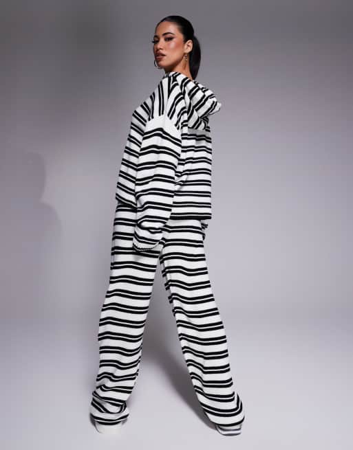 ASOS DESIGN knitted wide leg pants in black and white stripe (part of a set), 3 of 5