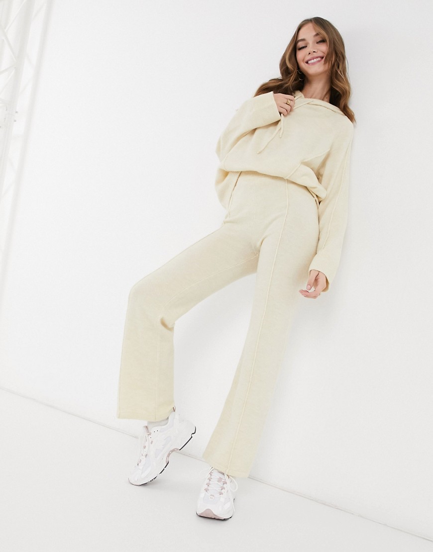 ASOS DESIGN knitted wide leg pants in cream-Pink