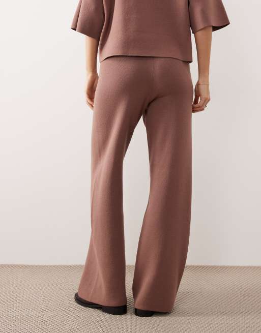 ASOS DESIGN knitted wide leg pants in mocha (part of a set), 3 of 5