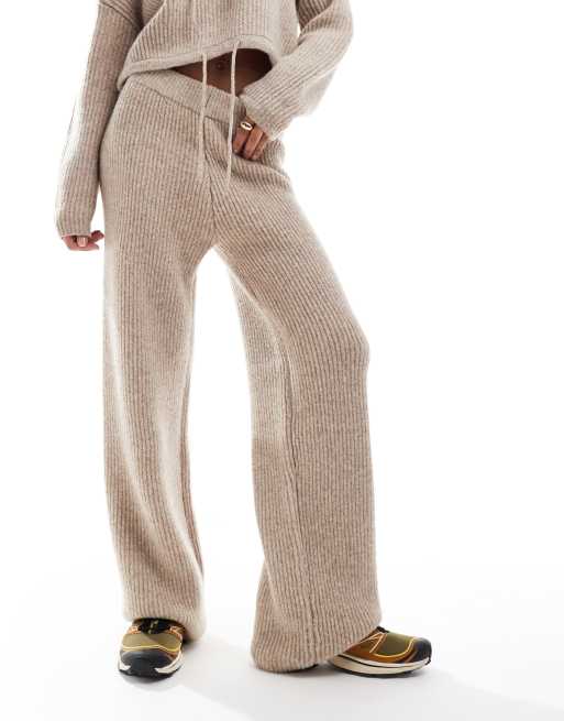 ASOS DESIGN knitted wide leg trouser co-ord in stone