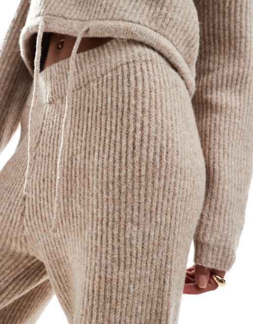 ASOS DESIGN knitted wide leg trouser co-ord in stone