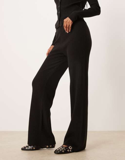 ASOS DESIGN knitted wide leg rib pants in black (Part of a set), 2 of 5