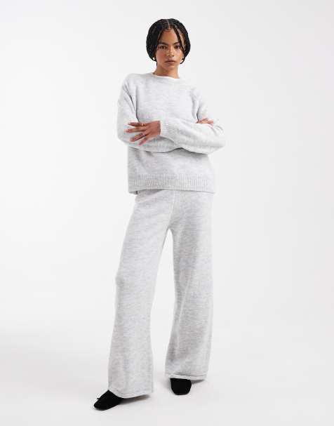 ASOS DESIGN knitted wide leg trouser co-ord in grey - view 1