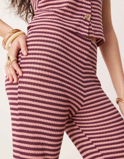 ASOS DESIGN knitted wide leg trouser co-ord in pink and burgundy stripe, 2 of 5