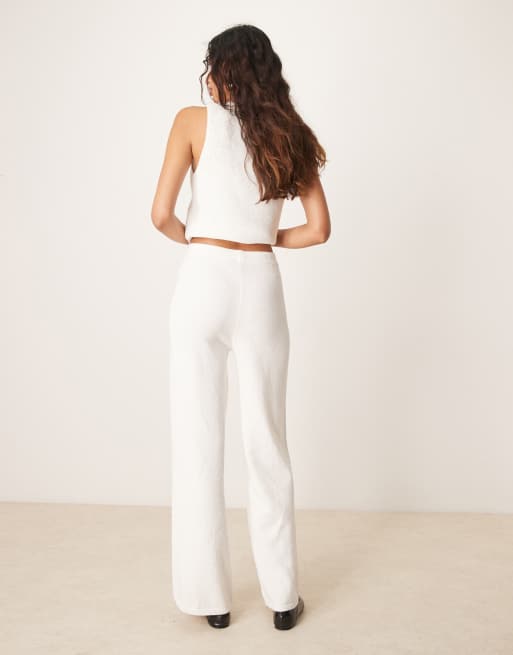 ASOS DESIGN knitted wide leg trouser co-ord in white ASOS