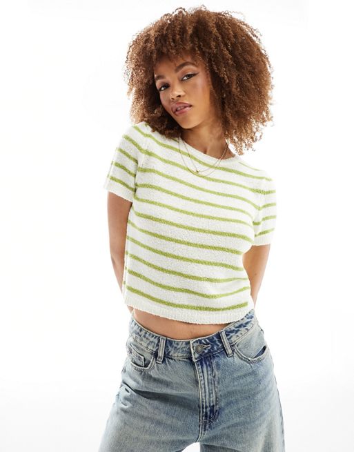 FhyzicsShops DESIGN knitted wide rib baby tee in green stripe