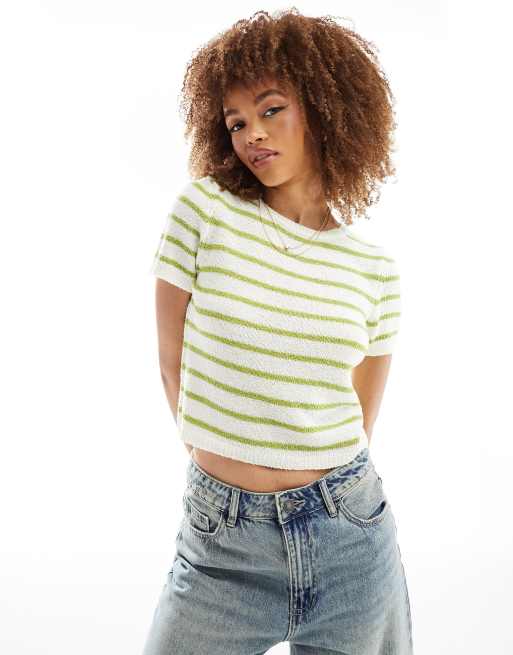 FhyzicsShops DESIGN knitted wide rib baby tee in green stripe