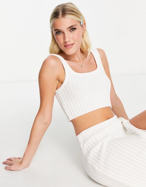ASOS DESIGN cowl neck halter crop top with chain back in black