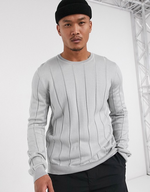 ASOS DESIGN knitted wide rib jumper in grey
