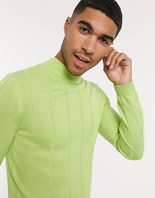 ASOS DESIGN knitted wide rib turtleneck sweater in lime | ASOS