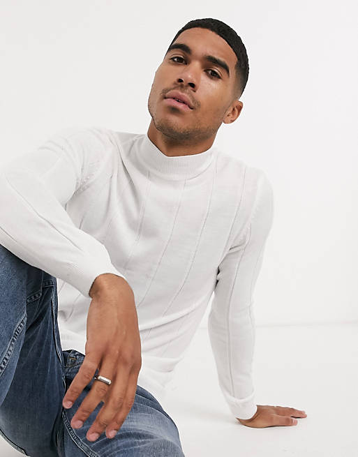 ASOS DESIGN knitted wide rib turtleneck sweater in white | ASOS