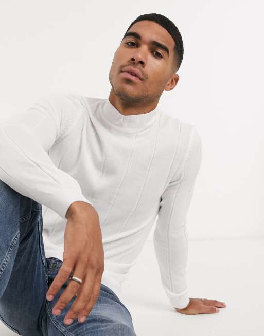 ASOS DESIGN knitted muscle fit turtleneck t-shirt in white