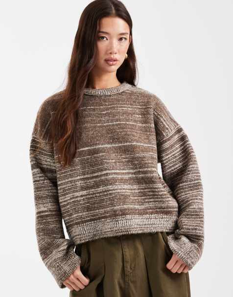 ASOS DESIGN knitted wide sleeve chunky jumper in brown