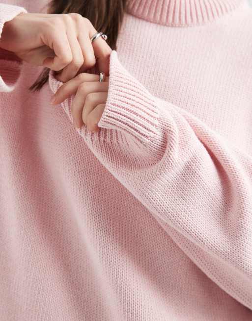 ASOS DESIGN knitted wide sleeve cotton blend jumper in pink, 3 of 4