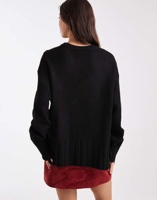 ASOS DESIGN knitted wide sleeve jumper in black, 4 of 4