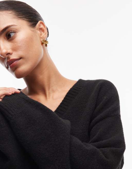 ASOS DESIGN knit wide sleeve sweater with wool in black