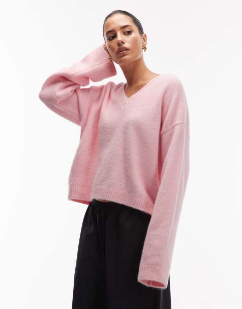 ASOS DESIGN knitted wide sleeve jumper with wool in pink - view 1