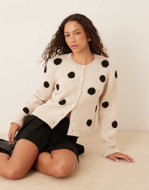 ASOS DESIGN knitted wool blend cardigan in polka dot