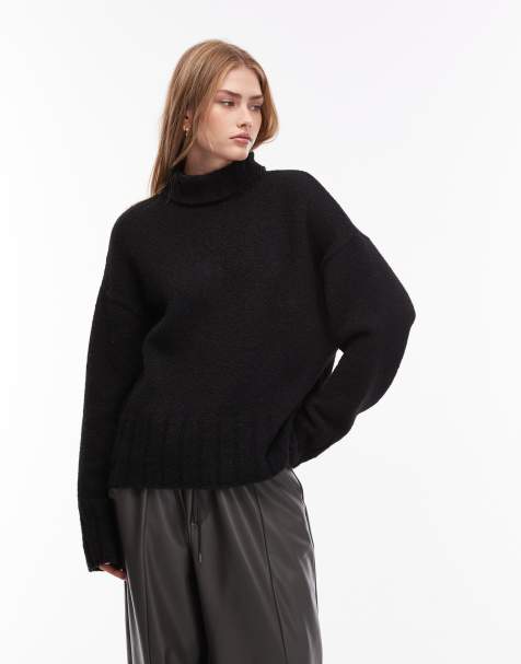 ASOS DESIGN knitted wool blend high neck jumper in black - view 1