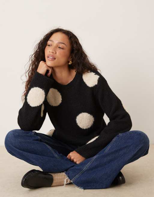 ASOS DESIGN knitted wool blend oversized jumper in polka dot
