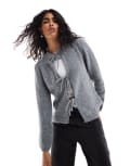 [ASOS DESIGN] ASOS DESIGN knitted wool look oversized tie front cardigan in grey XS Grey marle
