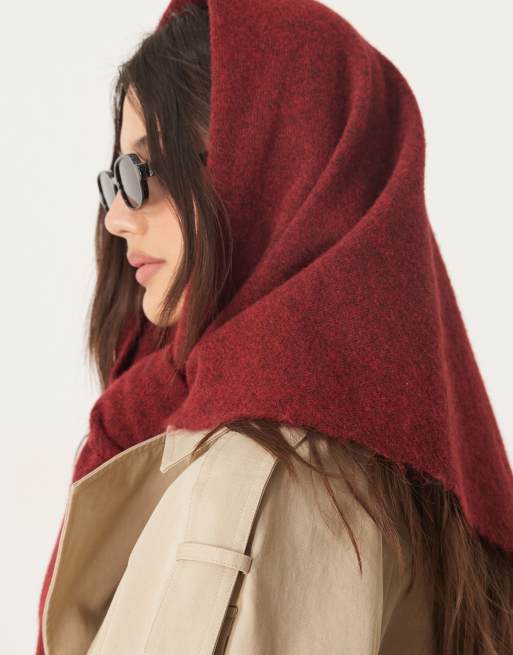 ASOS DESIGN knitted wool mix triangle scarf in burgundy ASOS