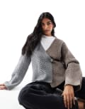 [ASOS DESIGN] ASOS DESIGN knitted wrap cable cardigan in grey/mocha-Multi XS Grey / Mocha