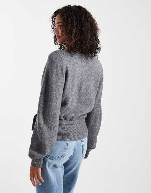 ASOS DESIGN knitted wrap cardigan in grey, 4 of 4