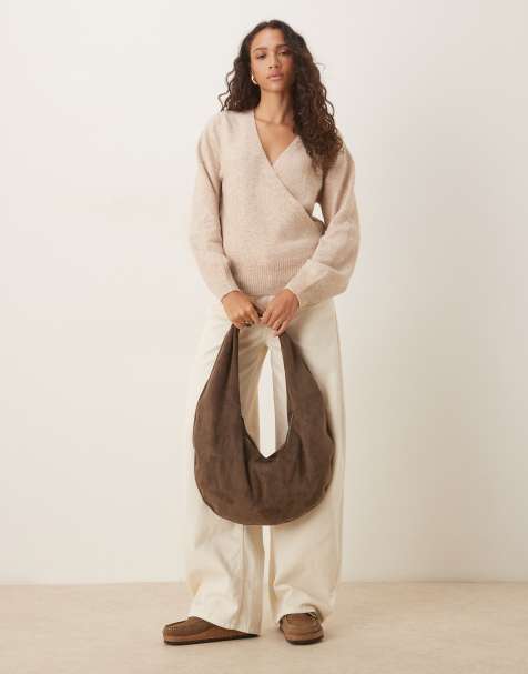 ASOS DESIGN knitted wrap cardigan in oatmeal - view 1