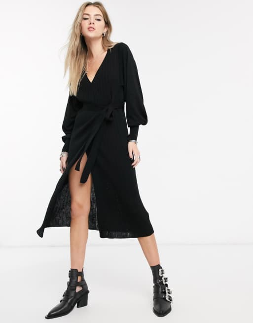 Black knit wrap hot sale dress