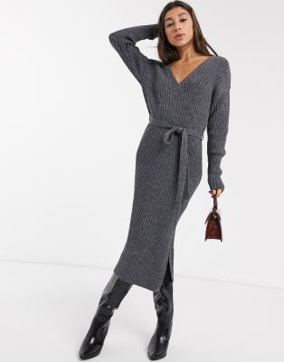 knit wrap midi dress