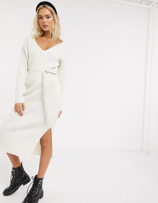 knit wrap midi dress