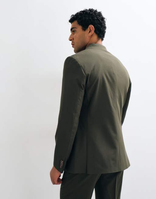 ASOS DESIGN knitterarme schmale Anzugjacke in Olivgrün, 4 von 5