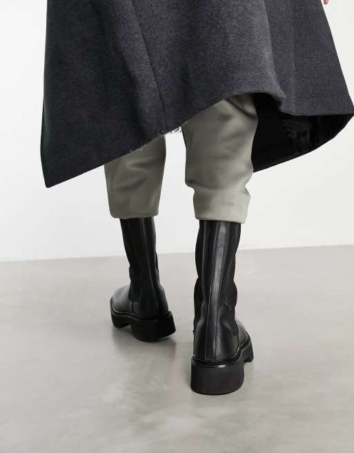 ASOS DESIGN – Knöchelhohe Chelsea-Stiefel aus Leder mit dicker Sohle in Schwarz, 2 von 4