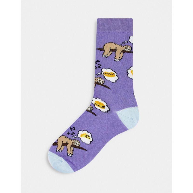 DESIGN – Knöchelhohe Socken in Lila mit Faultier-Motiv